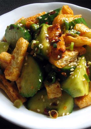 A picture of Spicy Cucumber & Abura-age.