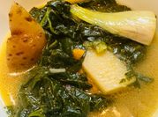 A picture of bok choy mushroom soup