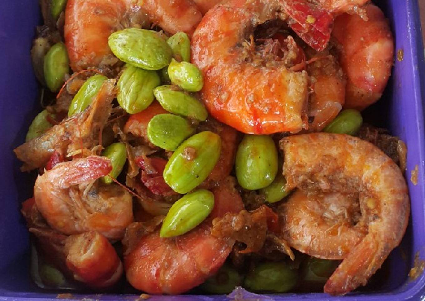 Udang masak pete sambel rawit