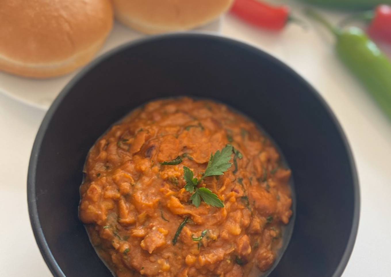 Spicy Fava Beans with burger bun