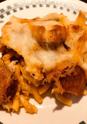 A picture of Smoked Sausage Taco Cheesy Mac & Cheese 🧀.
