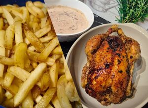 Une photo de Poulet rôti et sauce crémeuse aux oignons et frites au Cookeo infinity 😃