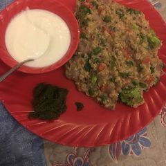 A picture of Oats with lots of veggies.
