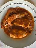 Rape con gambas en salsa de pimientos