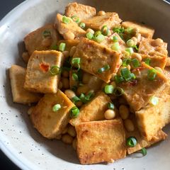 A picture of Fried Tofu & Soy Beans with Sweet Miso Sauce.