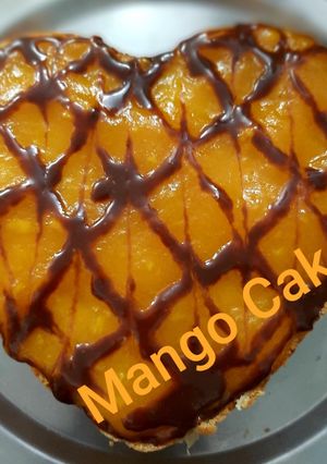 A picture of Egg less mango cake.