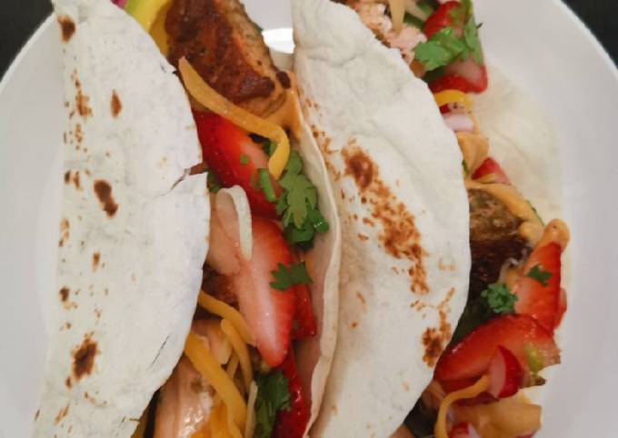 Recipe of Super Quick Homemade Strawberry salmon taco