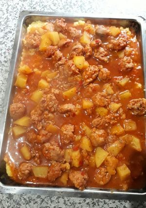 Una foto de Polenta con salsa de chorizo