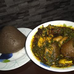 A picture of Afang soup and amala.