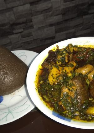 A picture of Afang soup and amala.