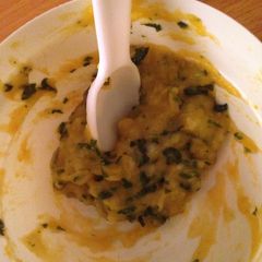 A picture of Baby's mashed potatoes, butternut with spinach.