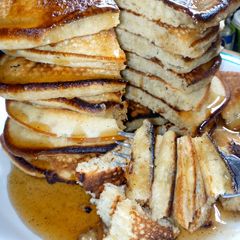 A picture of Pancake with cloves sugar syrup.