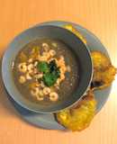 Crema de lentejas con camarones Gourmet