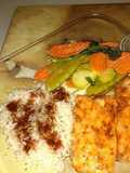 Steamed salmon,rice, vegetables w/ cherryaki sauce
