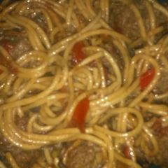 A picture of Soy Spaghetti Meatballs,& Peppers.