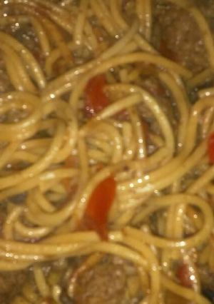 A picture of Soy Spaghetti Meatballs,& Peppers.
