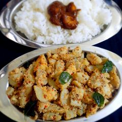 A picture of Siru kizhanku/ Chinese potato poriyal.