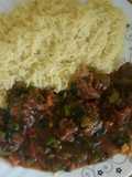 Beef served with stemed rice