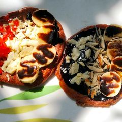 A picture of Beetroot pancake with chocolate topping.