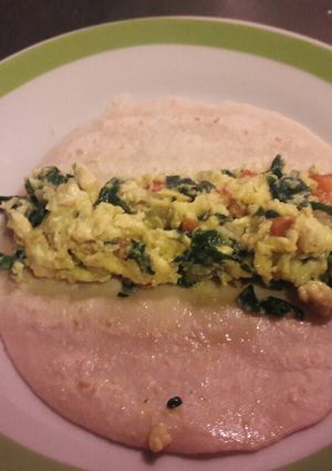 A picture of Flour Tortillas Filled with Egg and Spinach.
