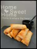 Rollitos de pulled chicken con cebolla caramelizada
