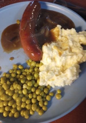 A picture of Bangers and Mash Dinner.