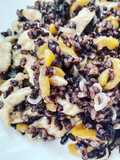 Riso venere con Pollo e Nespole caramellate