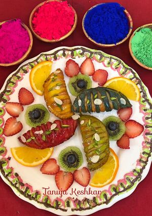 A picture of Colorful fruity Gujiya.