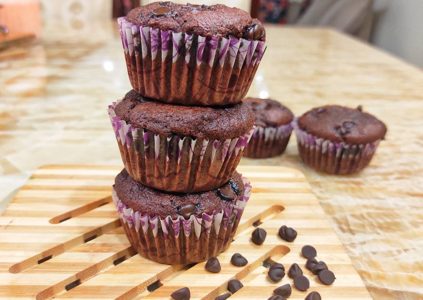 Eggless Double Chocolate Muffins