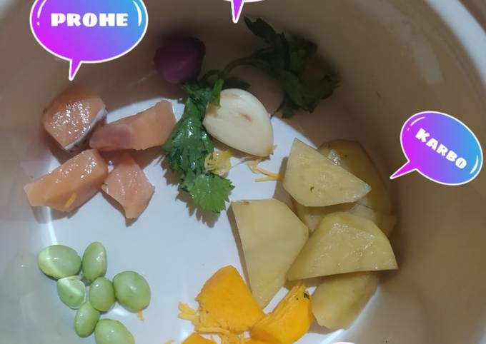 Bagaimana Menyiapkan MPASI Bubur Kentang Salmon Edamame dan Kabocha yang Lezat