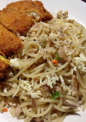 Foto resep Spagheti aglio olio with chicken katsu
