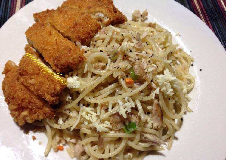 Resep Spagheti aglio olio with chicken katsu yang Menggugah Selera