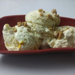 A picture of Raj bhog icecream with butter scotch crunches.