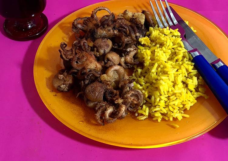 Mis pulpitos al ajillo con arroz al vermouth
