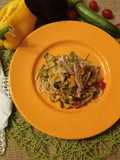 Taglierini secchi melanzane peperoni zucchine filetti di sgombro