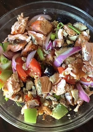 A picture of California Farm Salmon Goat Cheese Salad.