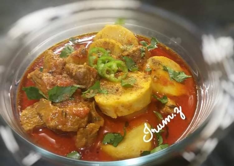 Recipe of Favorite 🥘Arvi Gosht🥘 (taro or Colocasia lamb curry)