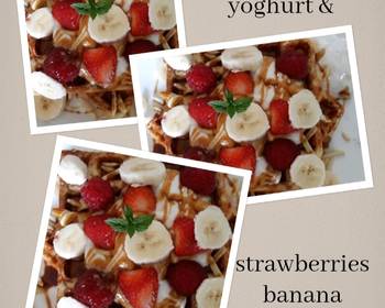 Ultimate Cooking Recipe Waffles with vanilla coconut yoghurt  strawberries banana maple Delicious and Healthy