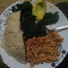 A picture of Pumpkin leaves vegetable with ugali.