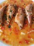 Salmonetes sobre sofrito reducido en su jugo
