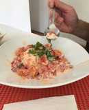Arroz con crema y salchichas