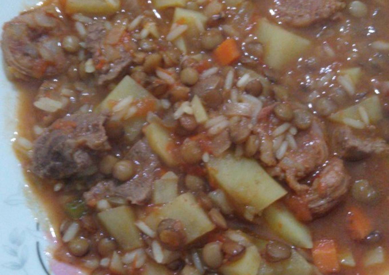 Guiso de lentejas y arroz