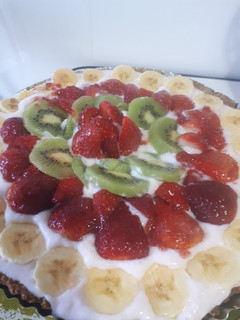 Una foto de Tarta frutal sin harina de trigo y sin azúcar