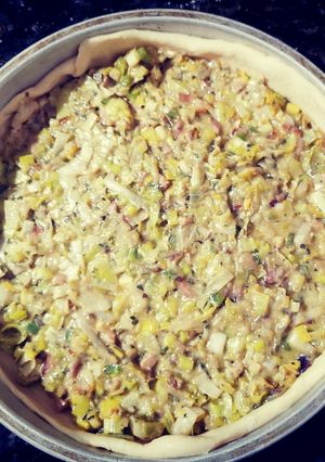 Una foto de Relleno de tarta de puerro con morrón verde
