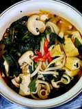 Banh Canh with Mushrooms, Tofu, and Seaweed
