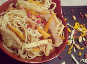 Une photo de Wok de veau, potimarron et céleri