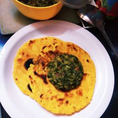 Shalgam saag with makki di roti A picture of Shalgam saag with makki di roti.