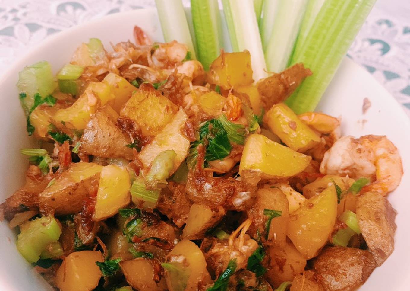 Sautéed Potato and Prawn