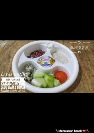 Foto resep Mpasi 6m+ beras putih kacang merah telur puyuh labu siam tomat