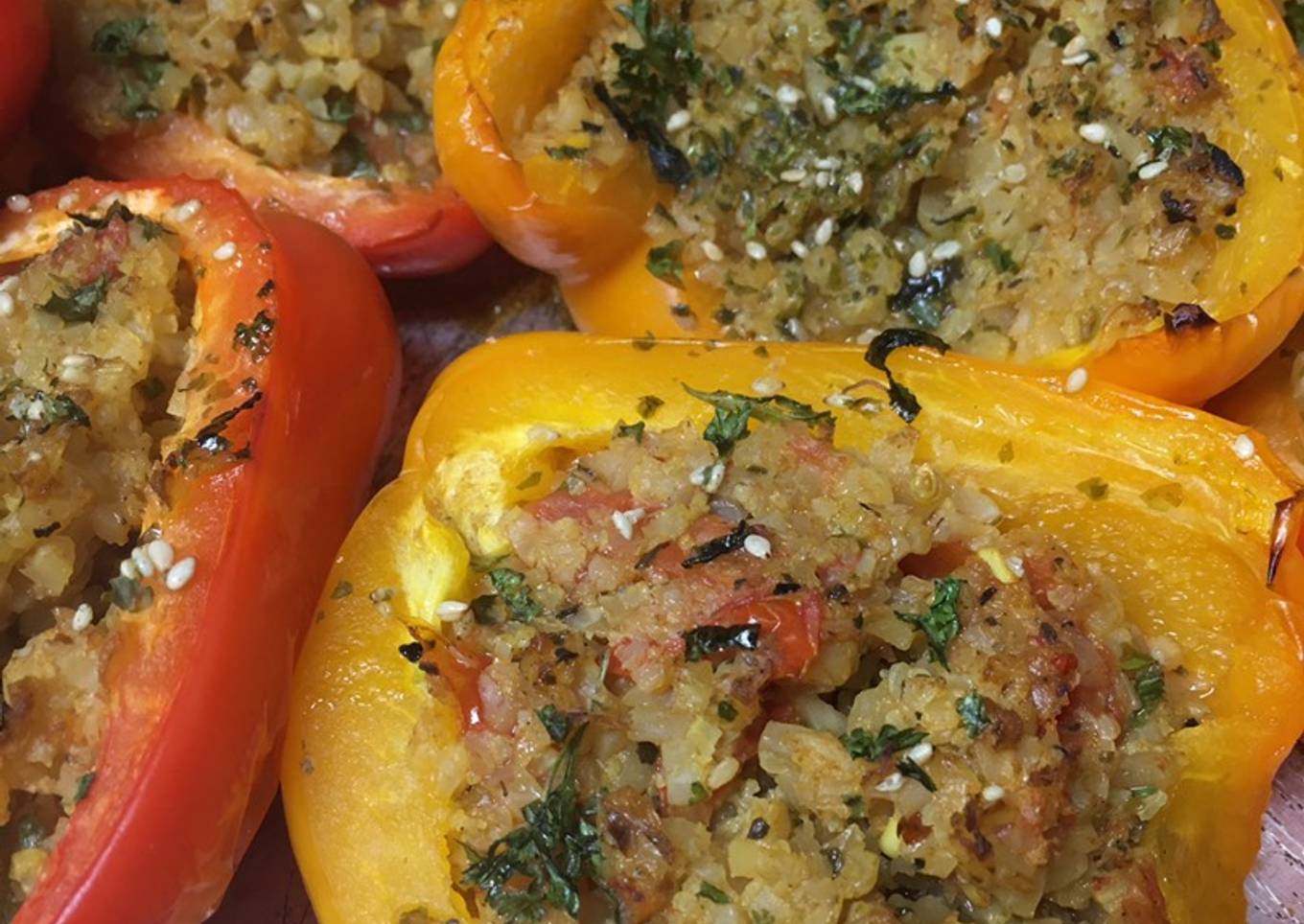 Keto Friendly Cauliflower Rice stuffed Peppers